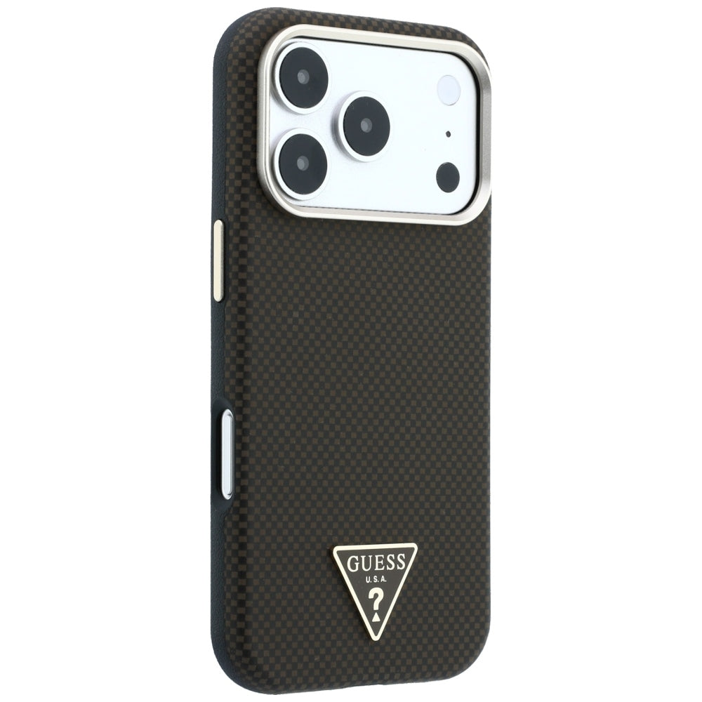 Capa MagSafe para Apple iPhone 18 Pro Max / 17 Pro Max, Guess, Logótipo Triângulo Kevlar, Castanha