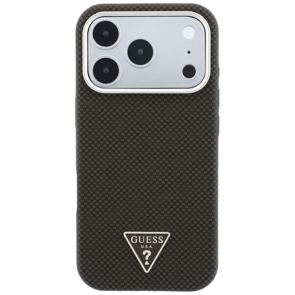 Capa MagSafe para Apple iPhone 18 Pro Max / 17 Pro Max, Guess, Logótipo Triângulo Kevlar, Castanha