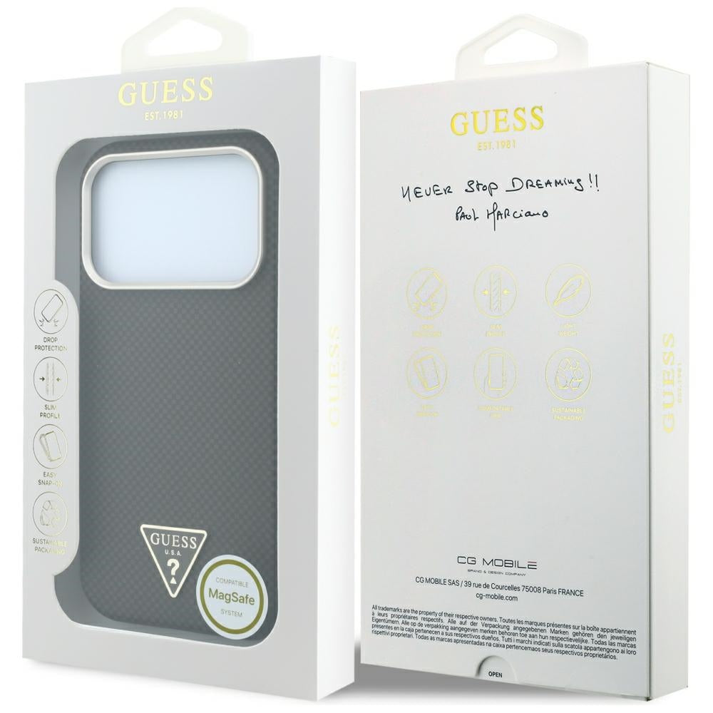 Capa MagSafe para Apple iPhone 18 Pro Max / 17 Pro Max, Guess, Logótipo Triângulo Kevlar, Castanha