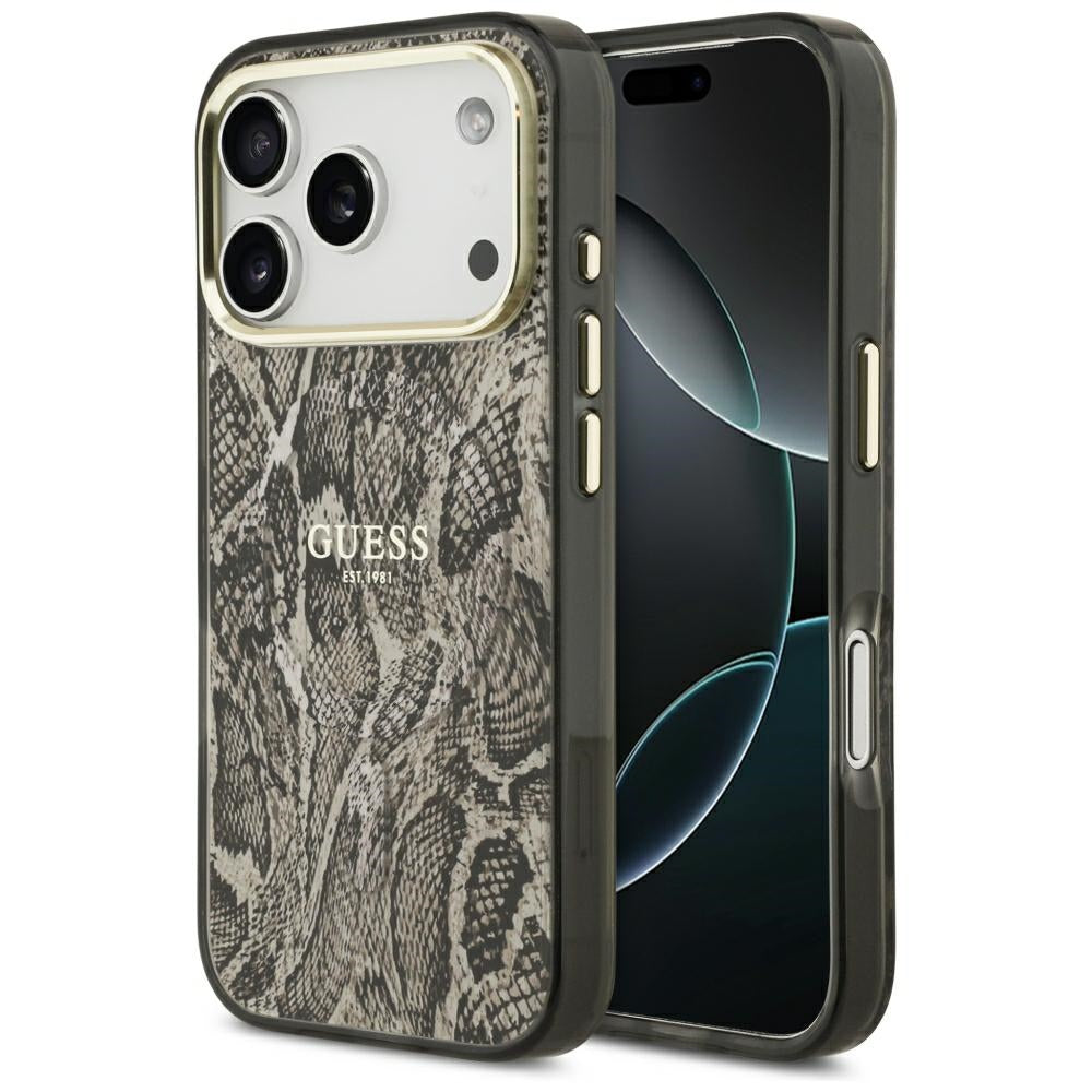 Capa MagSafe para Apple iPhone 18 Pro Max / 17 Pro Max, Guess, Padrão de Python, Castanho
