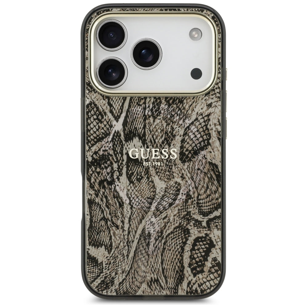 Capa MagSafe para Apple iPhone 18 Pro Max / 17 Pro Max, Guess, Padrão de Python, Castanho