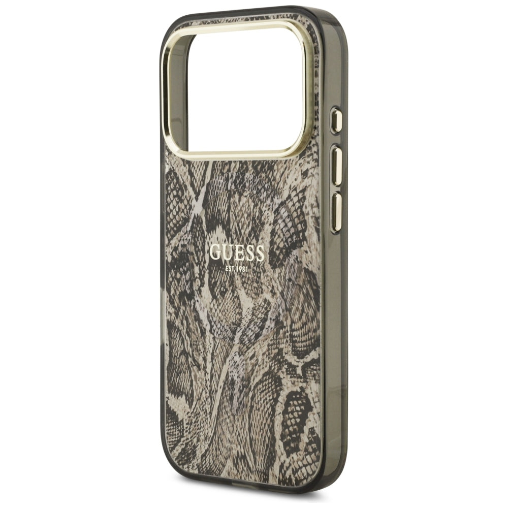 Capa MagSafe para Apple iPhone 18 Pro Max / 17 Pro Max, Guess, Padrão de Python, Castanho