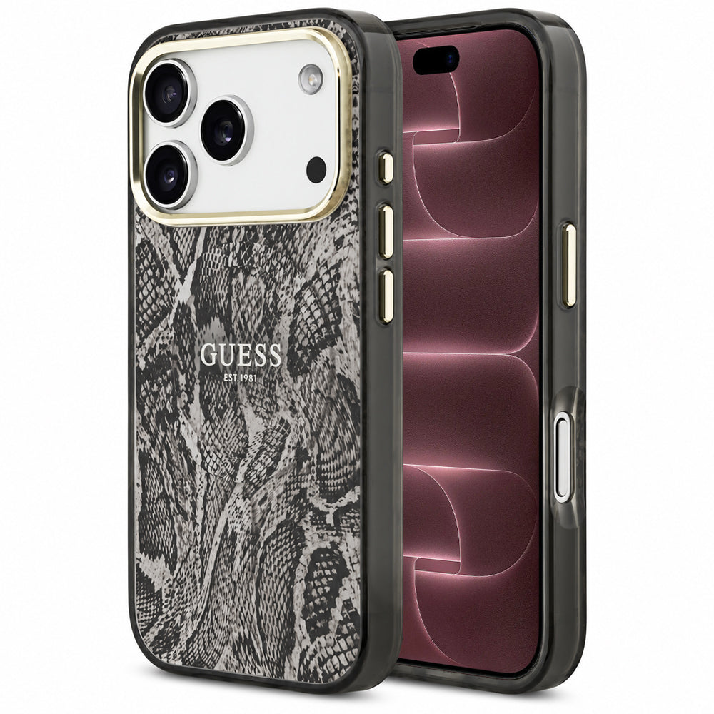 Capa MagSafe para Apple iPhone 18 Pro Max / 17 Pro Max, Guess, padrão Python, preta