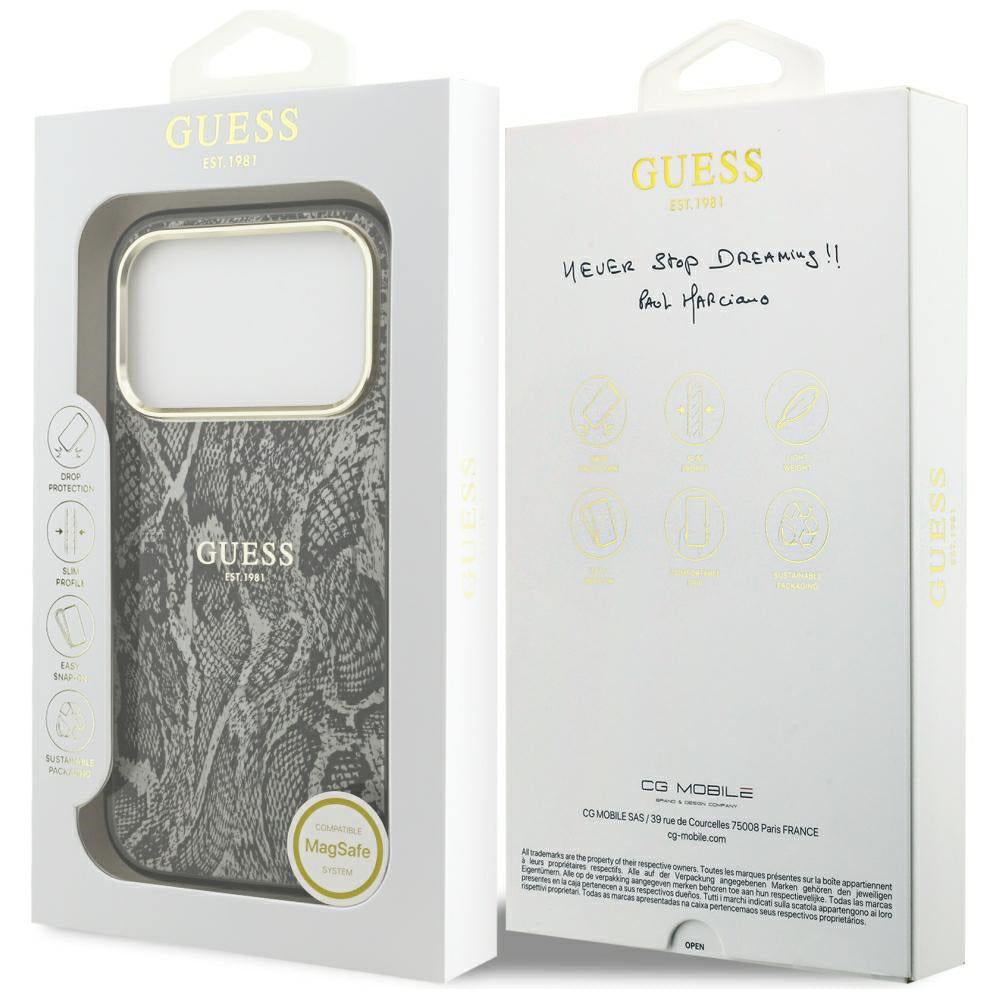 Capa MagSafe para Apple iPhone 18 Pro Max / 17 Pro Max, Guess, padrão Python, preta