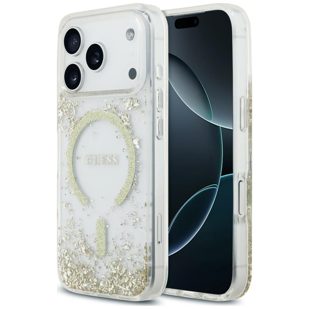 Capa MagSafe para Apple iPhone 18 Pro Max / 17 Pro Max, Guess, Fundo em Resina com Brilhos, Dourada