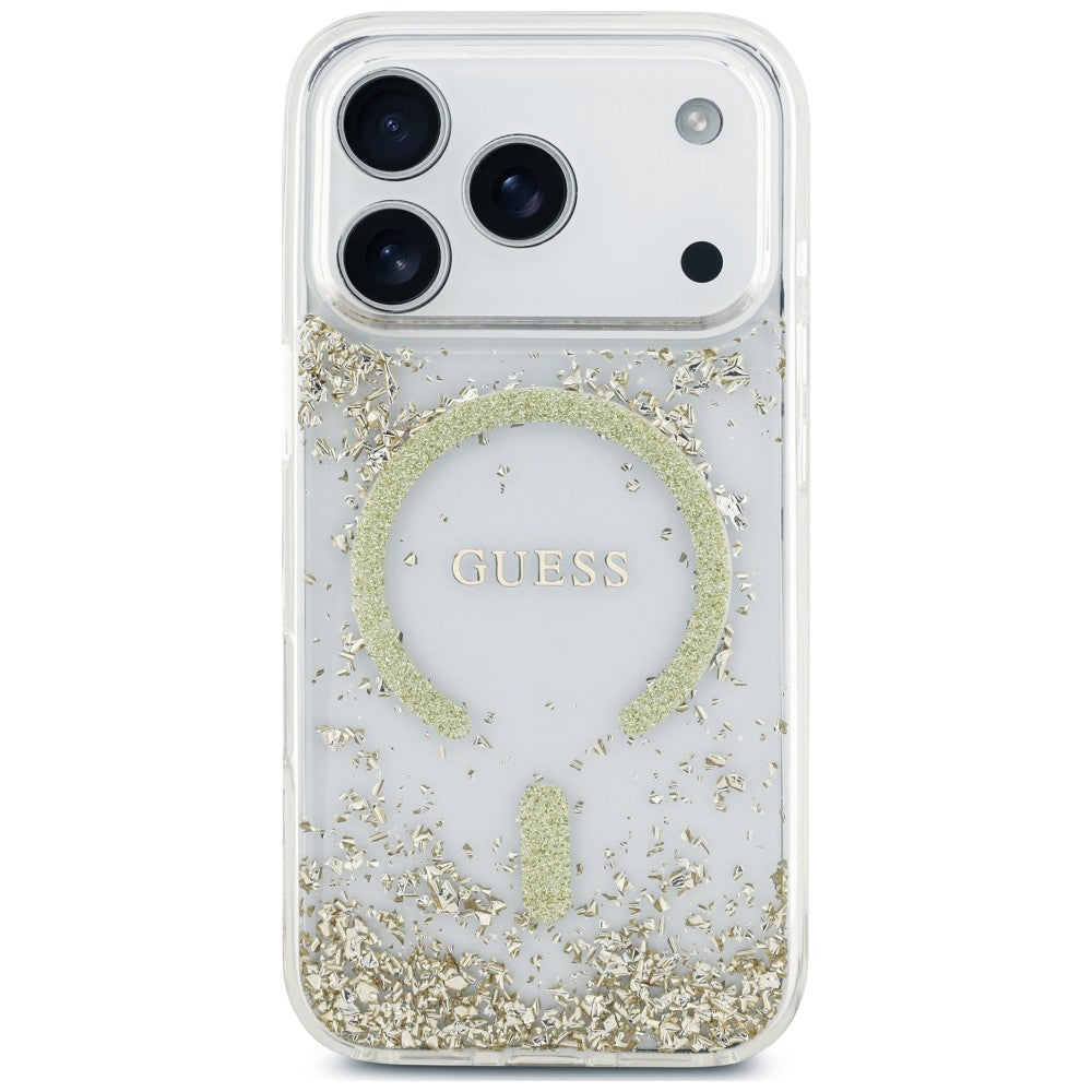 Capa MagSafe para Apple iPhone 18 Pro Max / 17 Pro Max, Guess, Fundo em Resina com Brilhos, Dourada