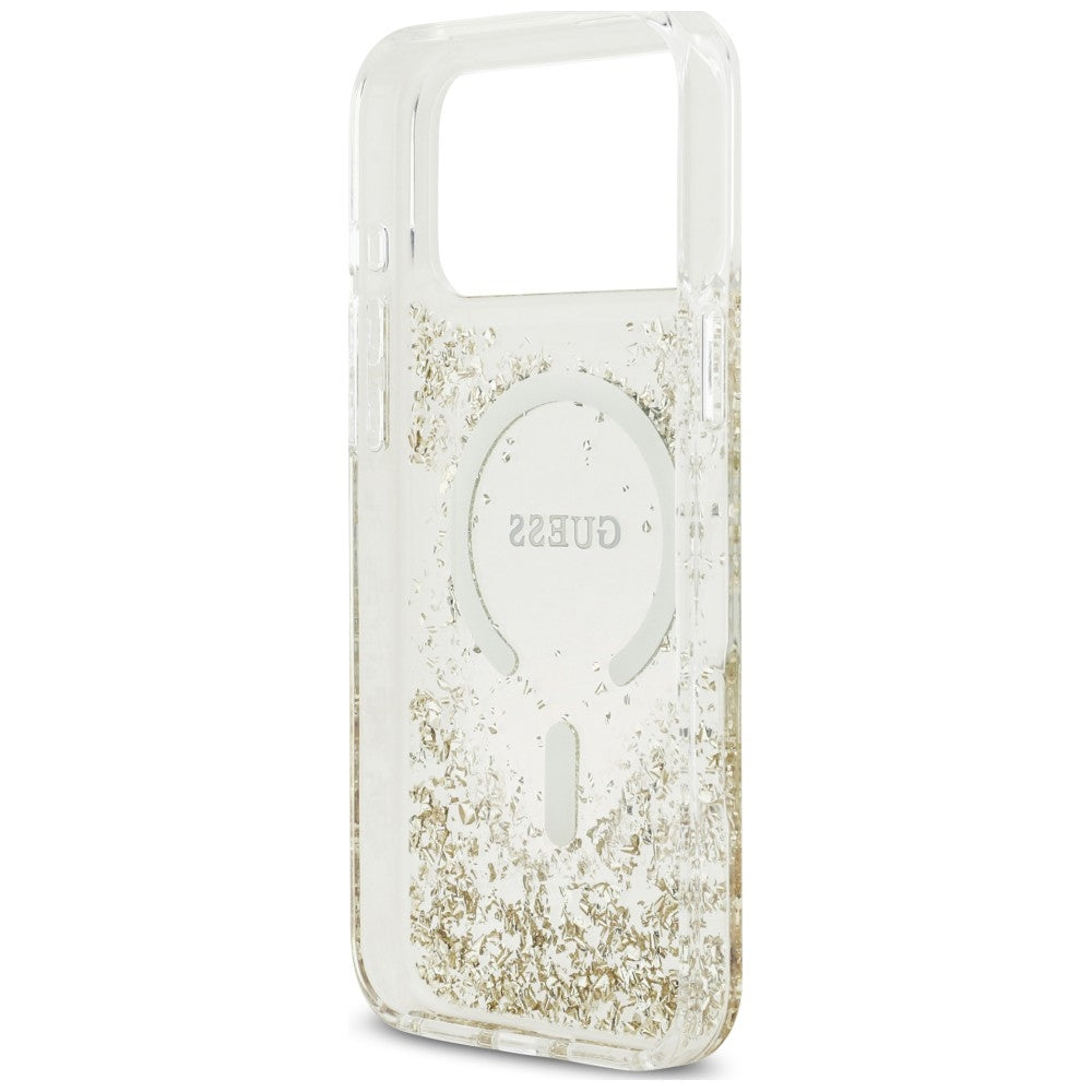Capa MagSafe para Apple iPhone 18 Pro Max / 17 Pro Max, Guess, Fundo em Resina com Brilhos, Dourada