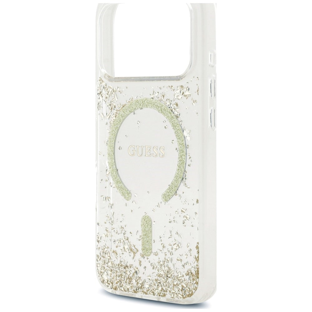 Capa MagSafe para Apple iPhone 18 Pro Max / 17 Pro Max, Guess, Fundo em Resina com Brilhos, Dourada