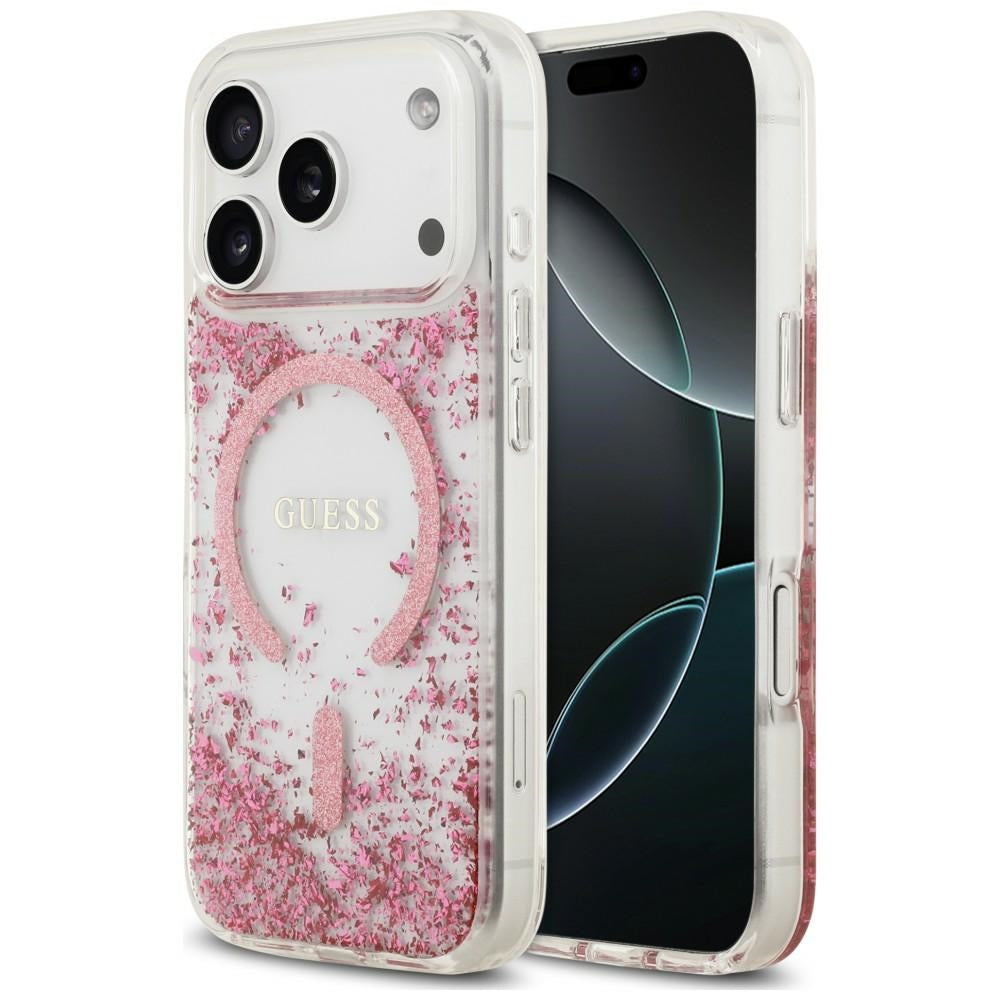 Capa MagSafe para Apple iPhone 18 Pro Max / 17 Pro Max, Guess, Fundo em Resina com Brilhos, Rosa