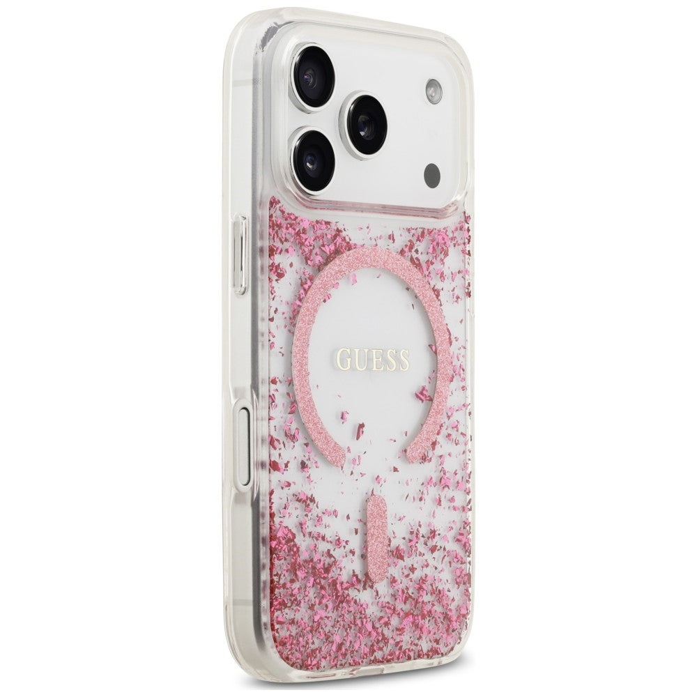 Capa MagSafe para Apple iPhone 18 Pro Max / 17 Pro Max, Guess, Fundo em Resina com Brilhos, Rosa