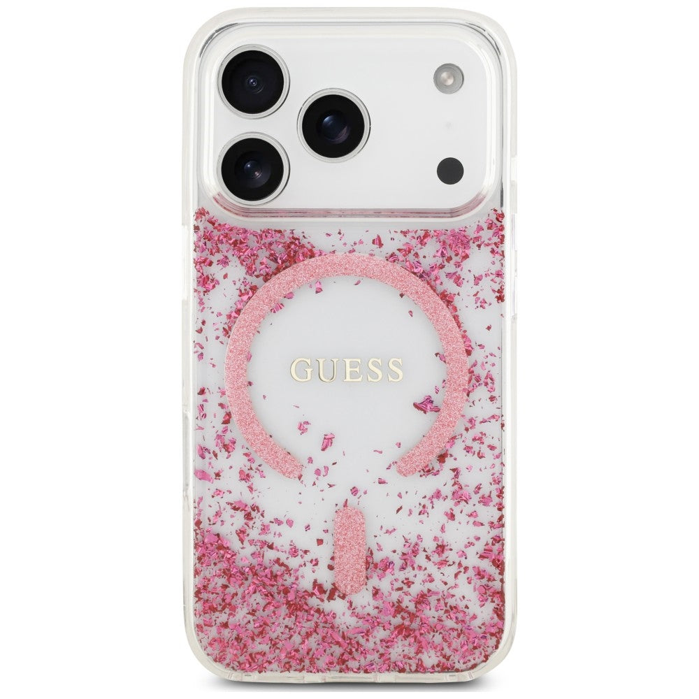 Capa MagSafe para Apple iPhone 18 Pro Max / 17 Pro Max, Guess, Fundo em Resina com Brilhos, Rosa
