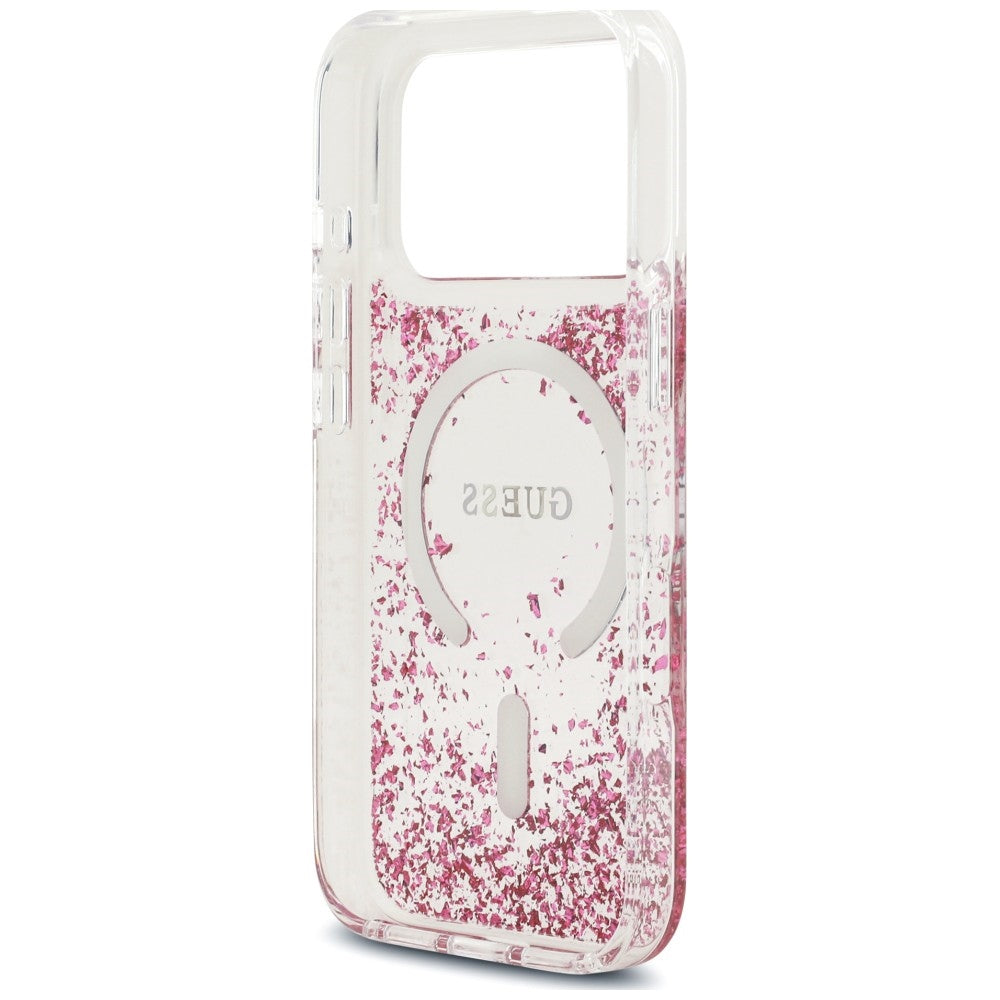 Capa MagSafe para Apple iPhone 18 Pro Max / 17 Pro Max, Guess, Fundo em Resina com Brilhos, Rosa