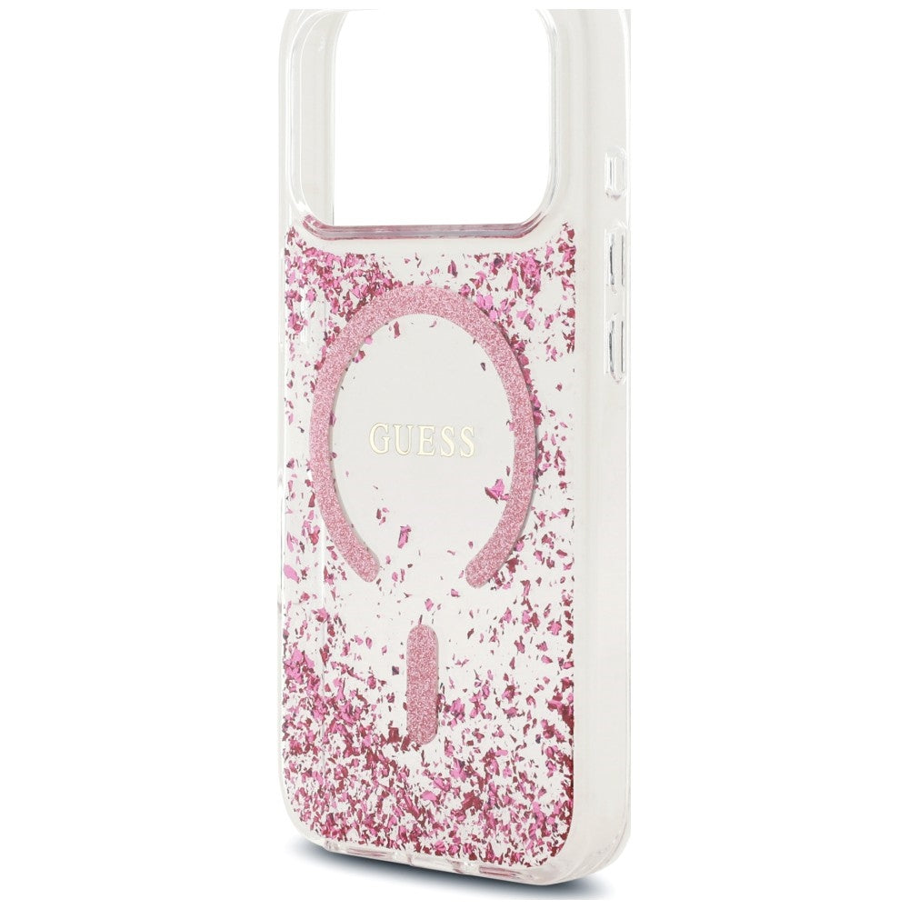 Capa MagSafe para Apple iPhone 18 Pro Max / 17 Pro Max, Guess, Fundo em Resina com Brilhos, Rosa