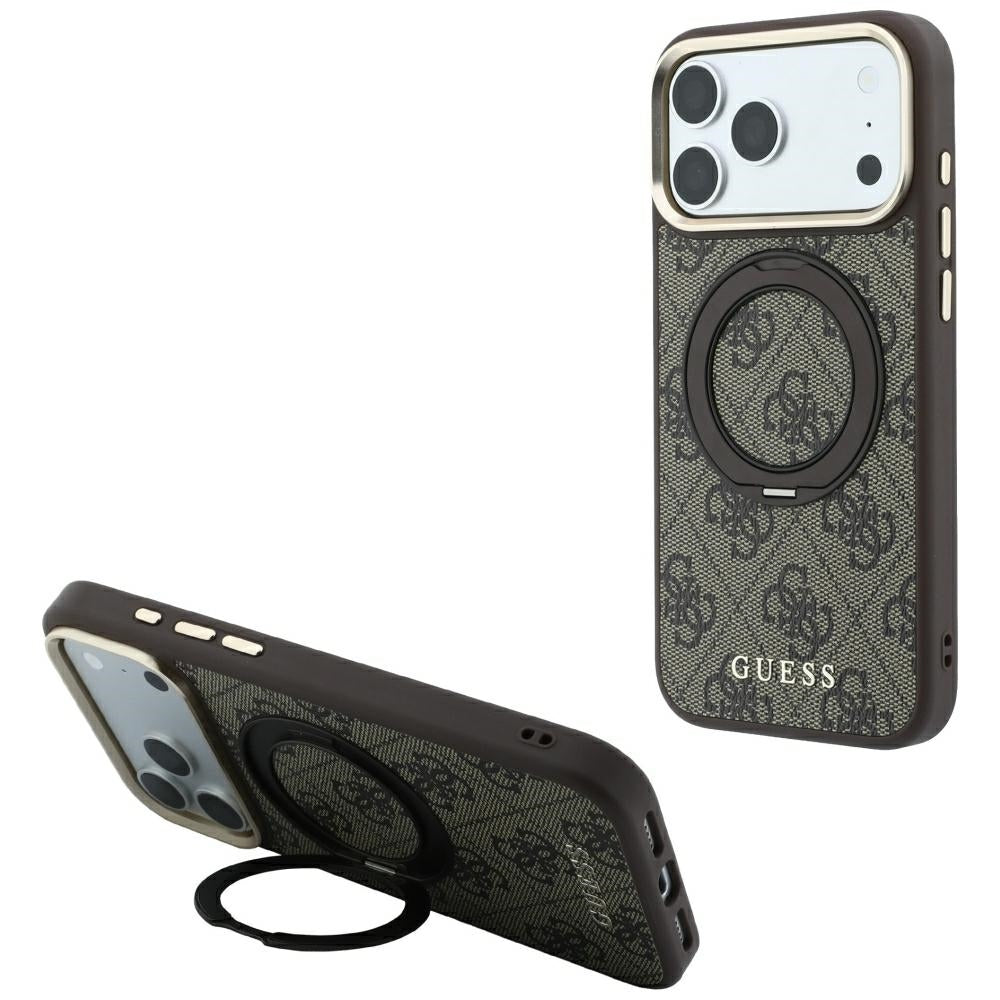 Capa MagSafe para Apple iPhone 18 Pro Max / 17 Pro Max, Guess, Ring Stand 360 4G Classic Logo, Castanha