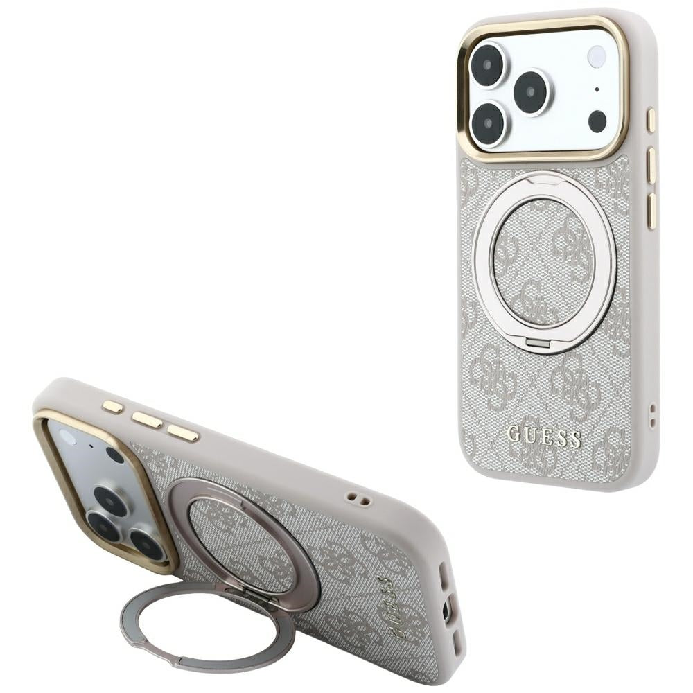 Capa MagSafe para Apple iPhone 18 Pro Max / 17 Pro Max, Guess, Ring Stand Classic Logo, Rosa