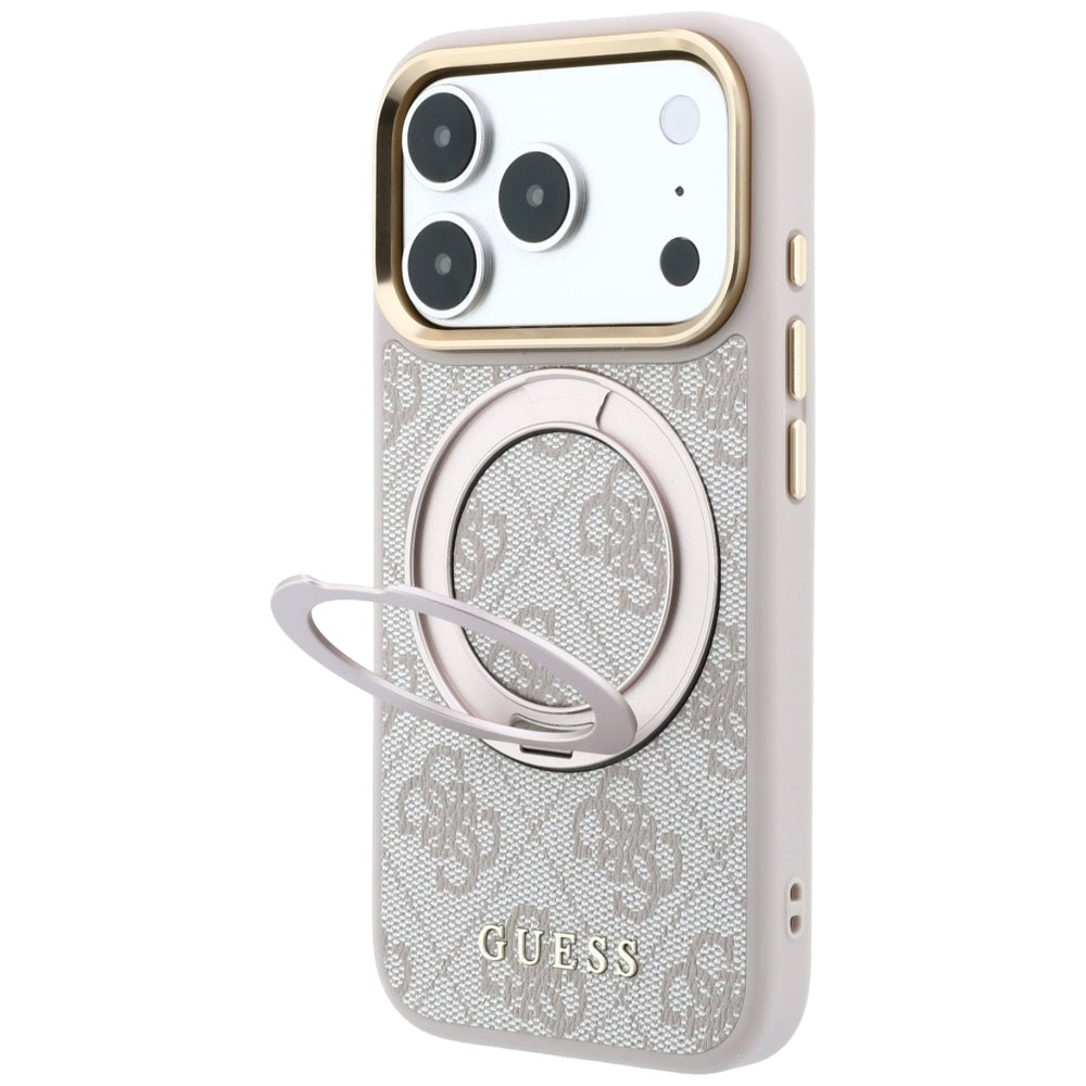 Capa MagSafe para Apple iPhone 18 Pro Max / 17 Pro Max, Guess, Ring Stand Classic Logo, Rosa
