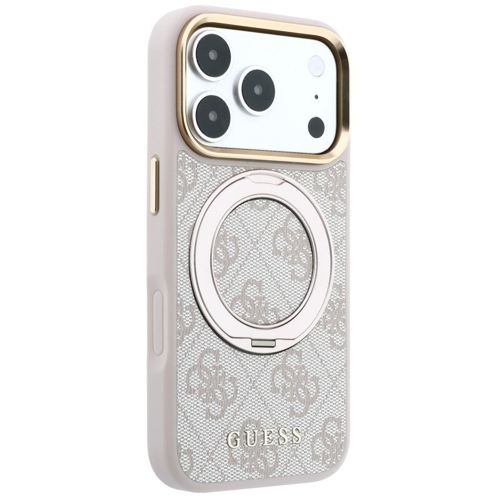 Capa MagSafe para Apple iPhone 18 Pro Max / 17 Pro Max, Guess, Ring Stand Classic Logo, Rosa