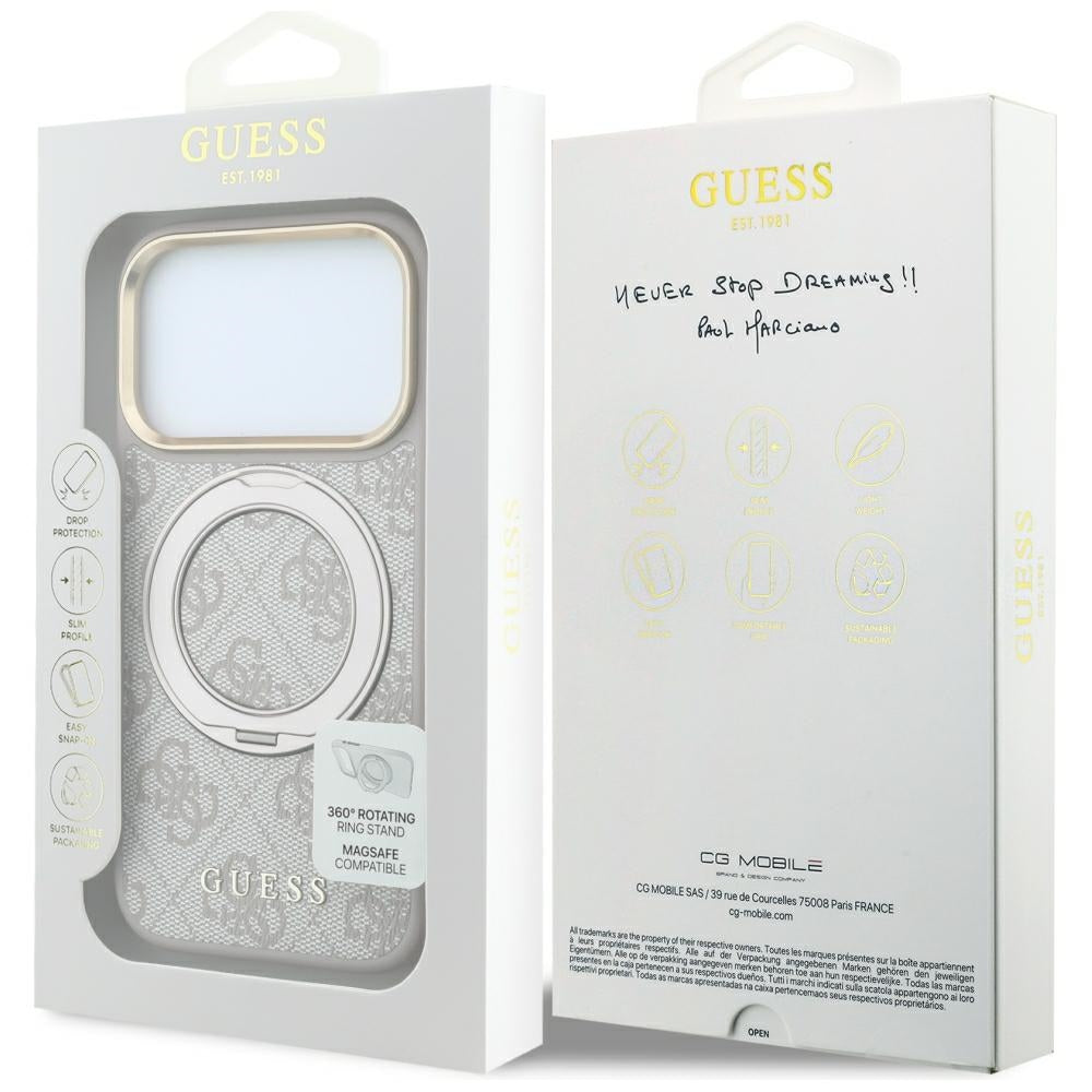 Capa MagSafe para Apple iPhone 18 Pro Max / 17 Pro Max, Guess, Ring Stand Classic Logo, Rosa