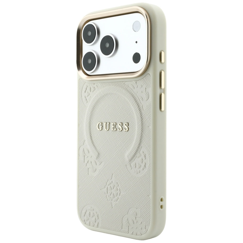 Capa MagSafe para Apple iPhone 18 Pro Max / 17 Pro Max, Guess, Saffiano Peony Hot Stamp, Bege