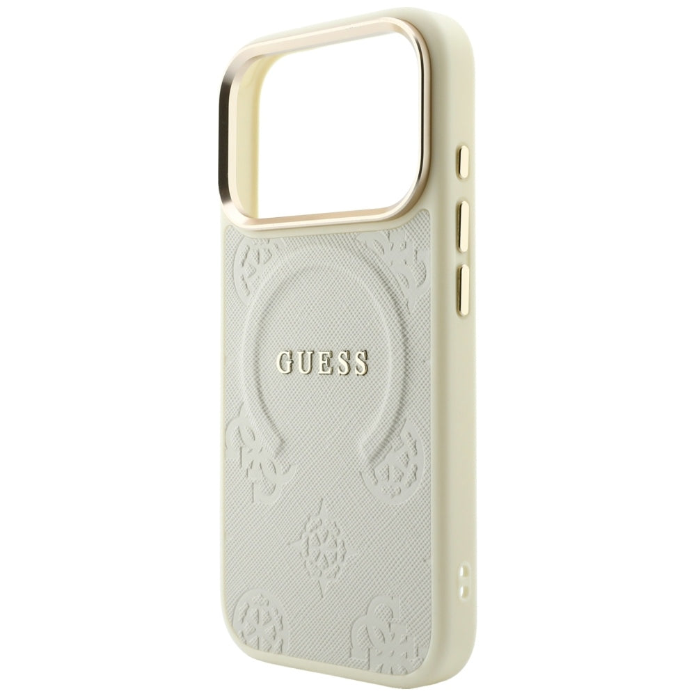 Capa MagSafe para Apple iPhone 18 Pro Max / 17 Pro Max, Guess, Saffiano Peony Hot Stamp, Bege