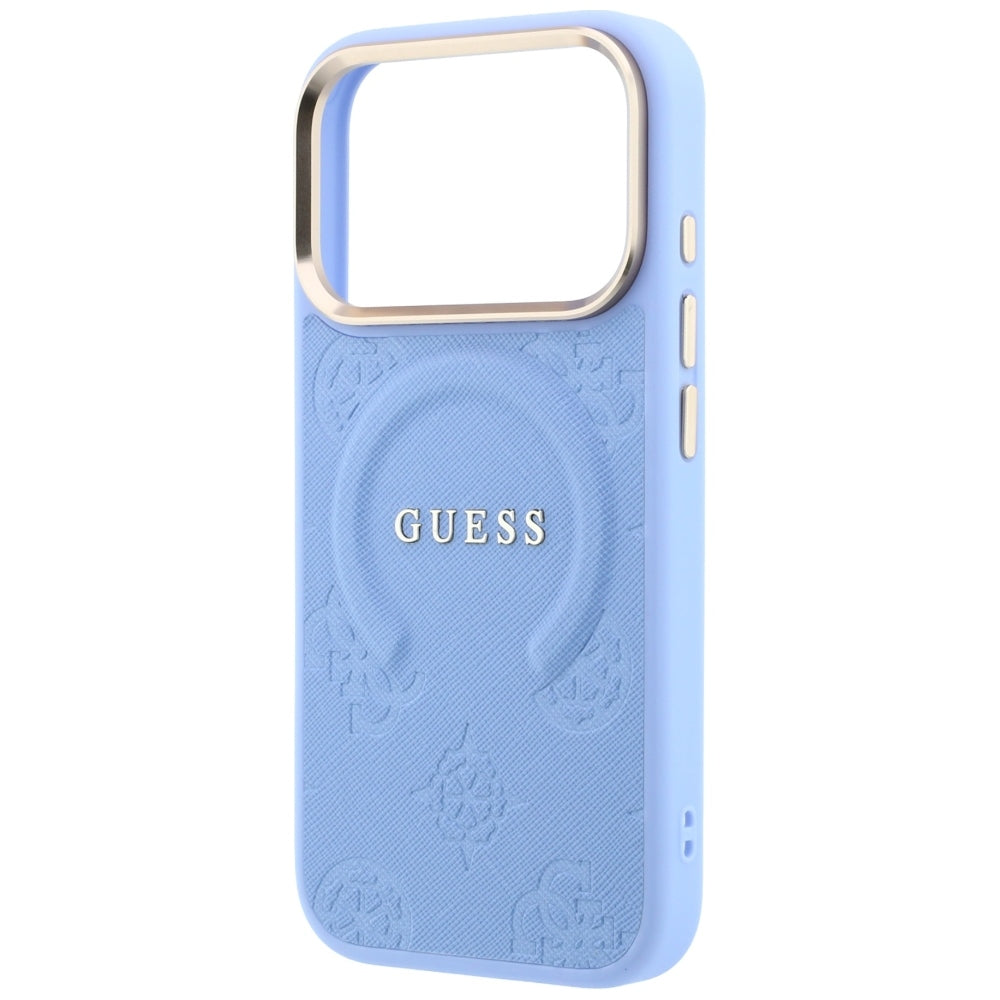Capa MagSafe para Apple iPhone 18 Pro Max / 17 Pro Max, Guess, Saffiano Peony Ring, Azul
