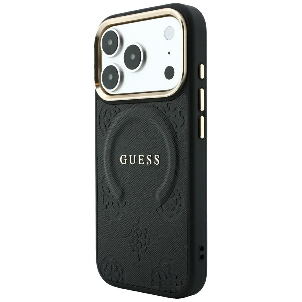 Capa MagSafe para Apple iPhone 18 Pro Max / 17 Pro Max, Guess, Saffiano Peony Ring, Preta