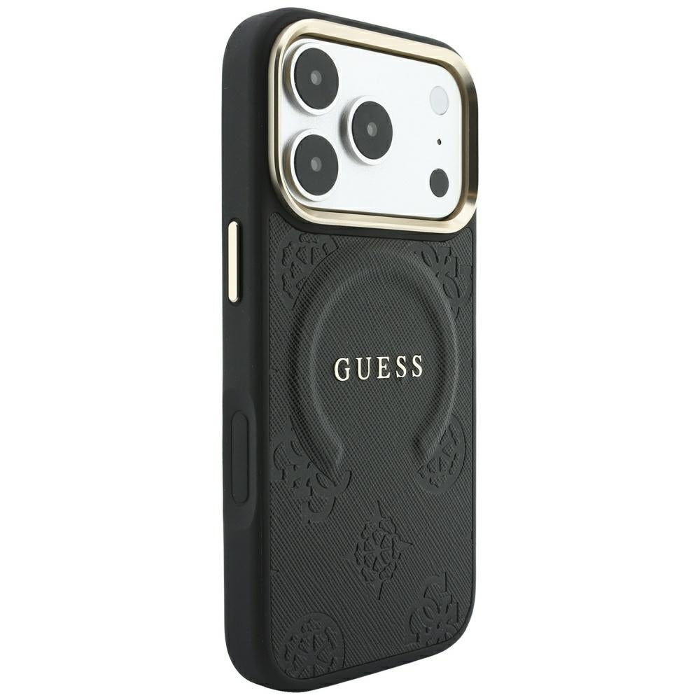 Capa MagSafe para Apple iPhone 18 Pro Max / 17 Pro Max, Guess, Saffiano Peony Ring, Preta