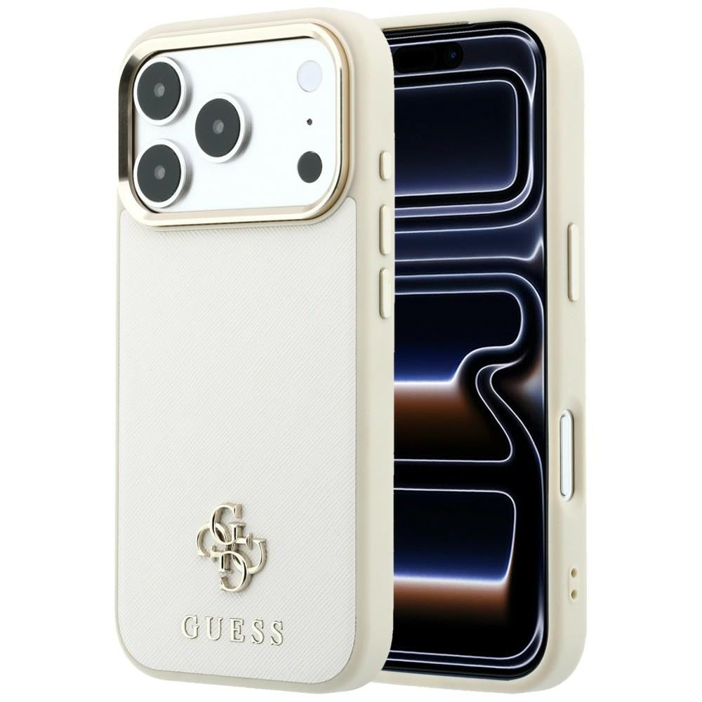 Capa MagSafe para Apple iPhone 18 Pro Max / 17 Pro Max, Guess, Saffiano Small 4G Classic, Bege
