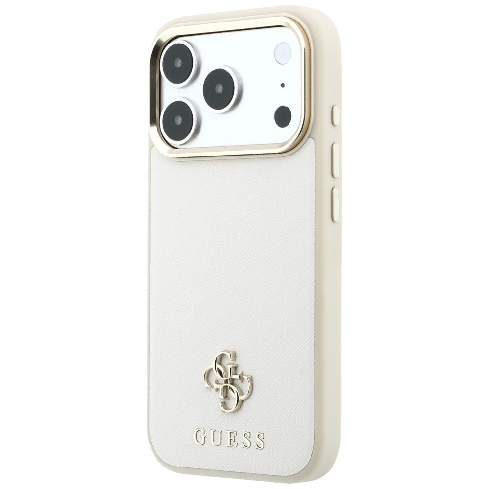 Capa MagSafe para Apple iPhone 18 Pro Max / 17 Pro Max, Guess, Saffiano Small 4G Classic, Bege