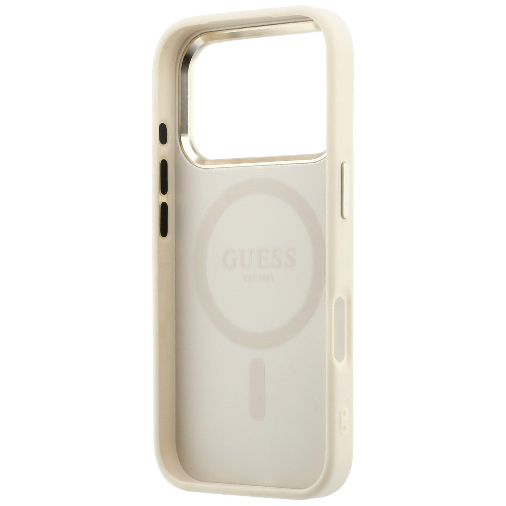 Capa MagSafe para Apple iPhone 18 Pro Max / 17 Pro Max, Guess, Saffiano Small 4G Classic, Bege