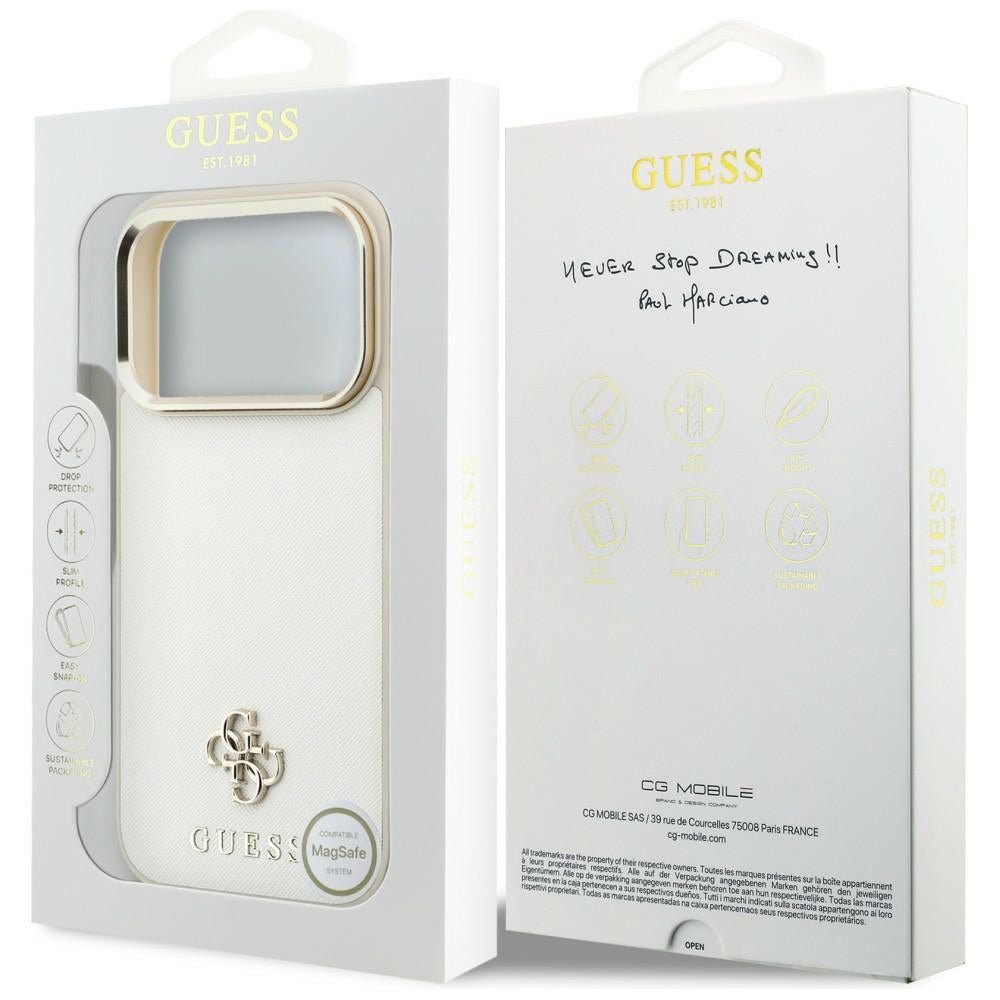 Capa MagSafe para Apple iPhone 18 Pro Max / 17 Pro Max, Guess, Saffiano Small 4G Classic, Bege