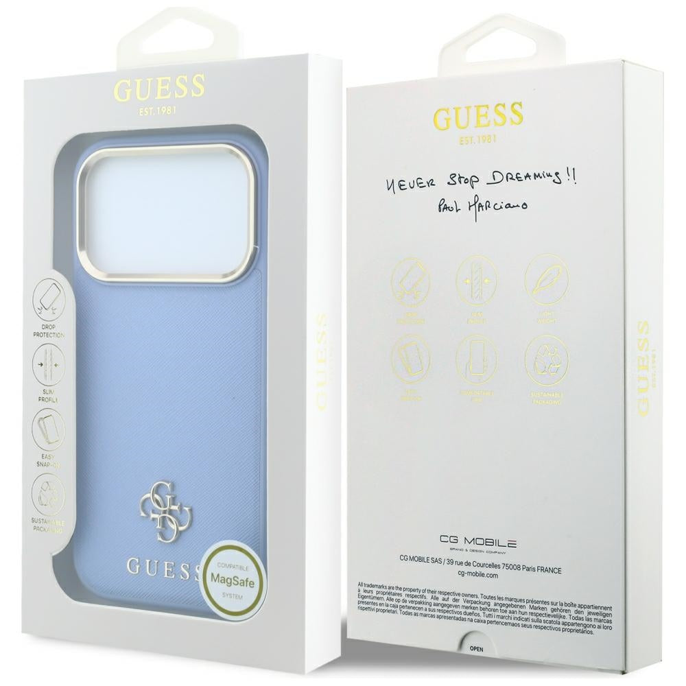 Capa MagSafe para Apple iPhone 18 Pro Max / 17 Pro Max, Guess, Saffiano Small 4G Classic, Azul