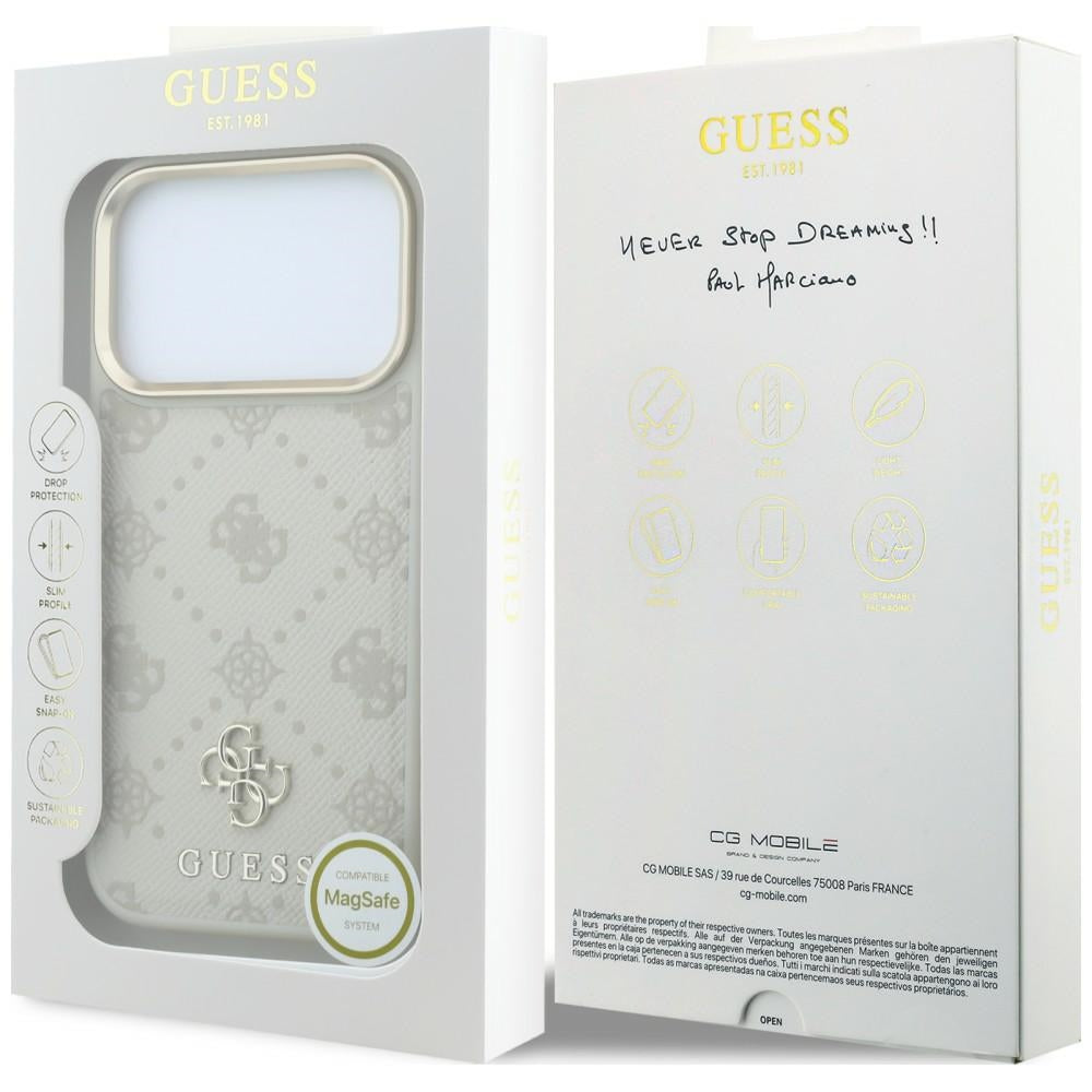 Capa MagSafe para Apple iPhone 18 Pro Max / 17 Pro Max, Guess, Stripe Peony 4G, Bege