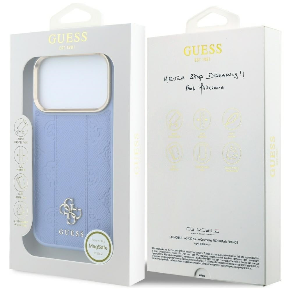 Capa MagSafe para Apple iPhone 18 Pro Max / 17 Pro Max, Guess, Stripe Peony 4G, Azul