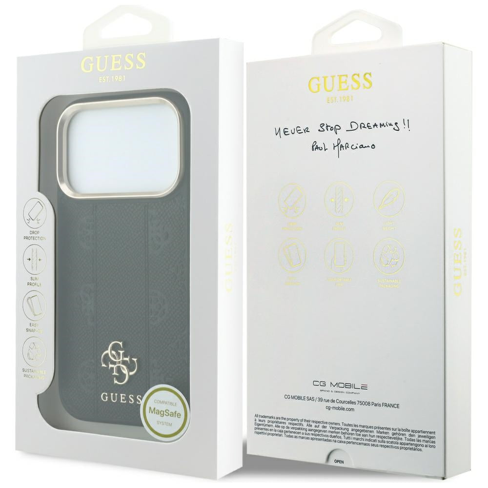 Capa MagSafe para Apple iPhone 18 Pro Max / 17 Pro Max, Guess, Stripe Peony 4G, Preta