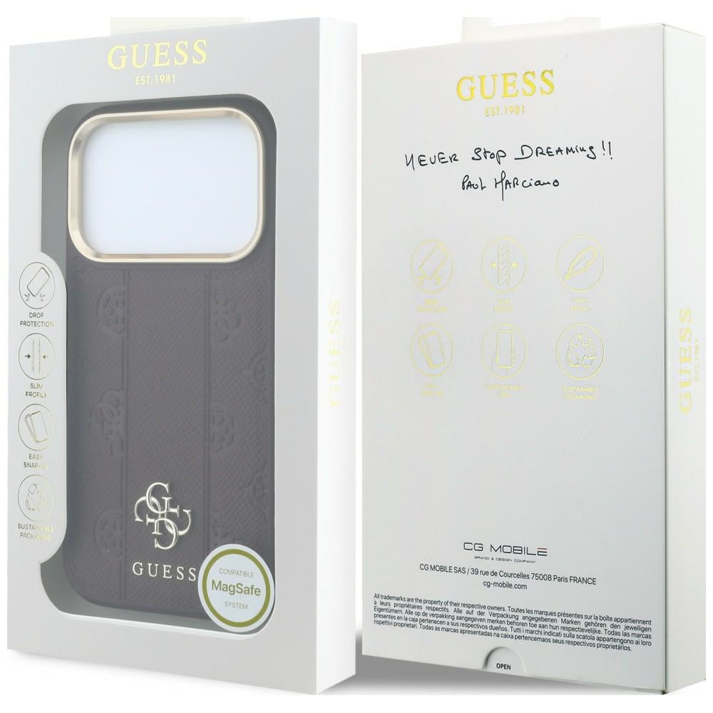 Capa MagSafe para Apple iPhone 18 Pro Max / 17 Pro Max, Guess, Stripe Peony 4G, Vinho