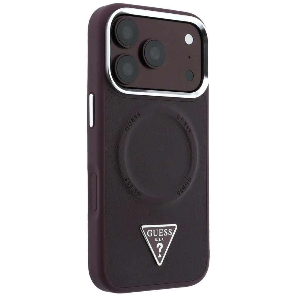 Capa MagSafe para Apple iPhone 18 Pro Max / 17 Pro Max, Guess, Triangle Logo, cor de vinho