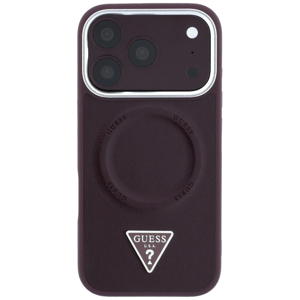 Capa MagSafe para Apple iPhone 18 Pro Max / 17 Pro Max, Guess, Triangle Logo, cor de vinho