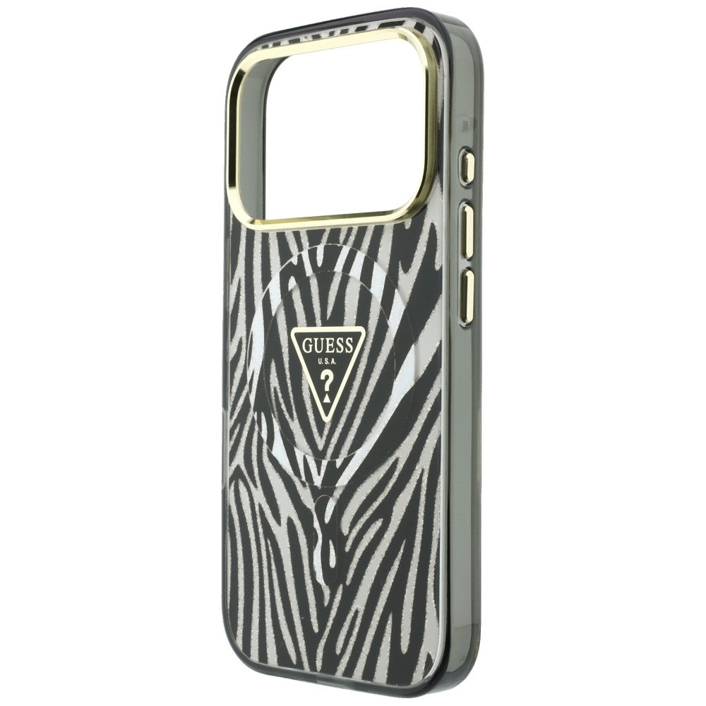 Capa MagSafe para Apple iPhone 18 Pro Max / 17 Pro Max, Guess, Logo Triângulo Glitter Zebra, Prateada