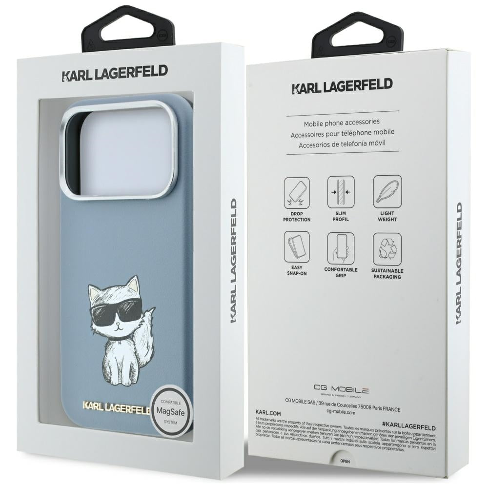 Capa MagSafe para Apple iPhone 18 Pro Max / 17 Pro Max, Karl Lagerfeld, Choupette Sketch, Azul