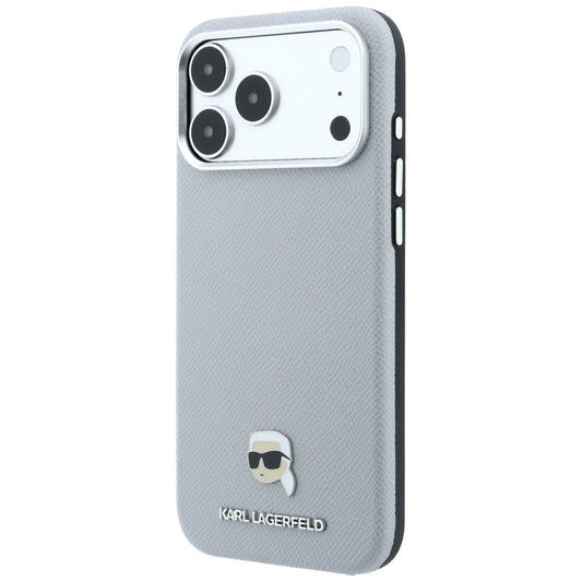MagSafe Case for Apple iPhone 18 Pro Max / 17 Pro Max, Karl Lagerfeld, Grained Karl Head's Metal, Gray