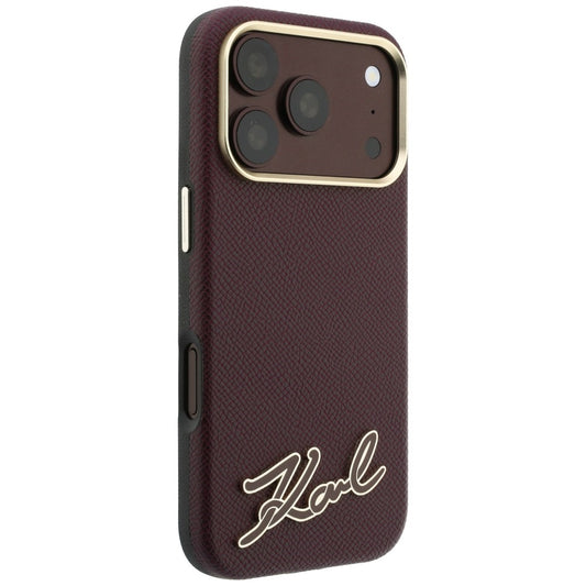 Capa MagSafe para Apple iPhone 18 Pro Max / 17 Pro Max, Karl Lagerfeld, Logótipo em Resina Granulada, Vinho