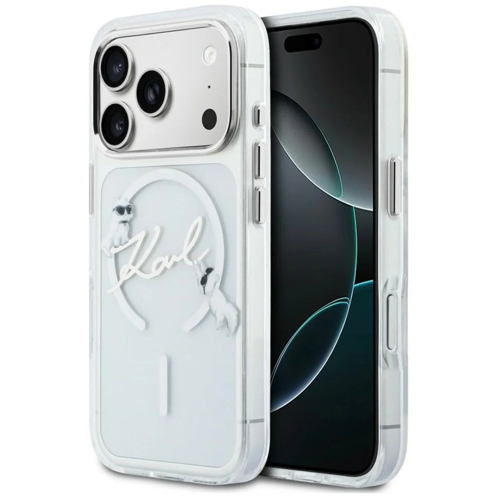 Capa MagSafe para Apple iPhone 18 Pro Max / 17 Pro Max, Karl Lagerfeld, IML Choupette Karl Script Logo, Transparente