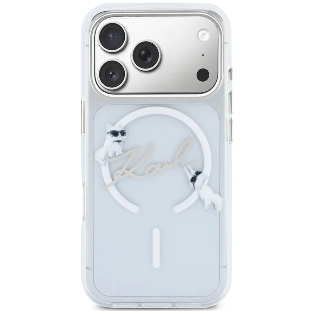 Capa MagSafe para Apple iPhone 18 Pro Max / 17 Pro Max, Karl Lagerfeld, IML Choupette Karl Script Logo, Transparente