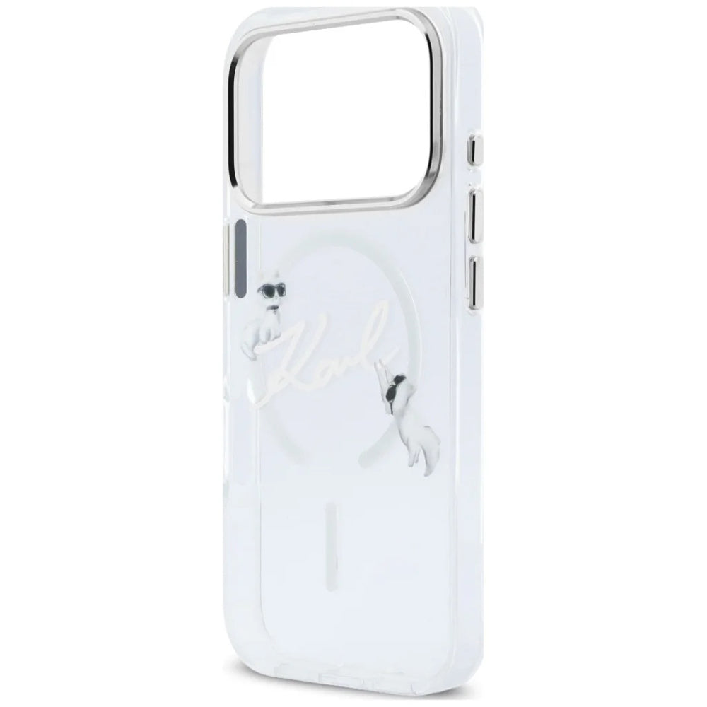 Capa MagSafe para Apple iPhone 18 Pro Max / 17 Pro Max, Karl Lagerfeld, IML Choupette Karl Script Logo, Transparente