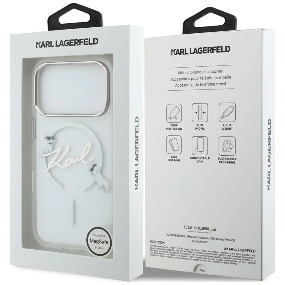 Capa MagSafe para Apple iPhone 18 Pro Max / 17 Pro Max, Karl Lagerfeld, IML Choupette Karl Script Logo, Transparente