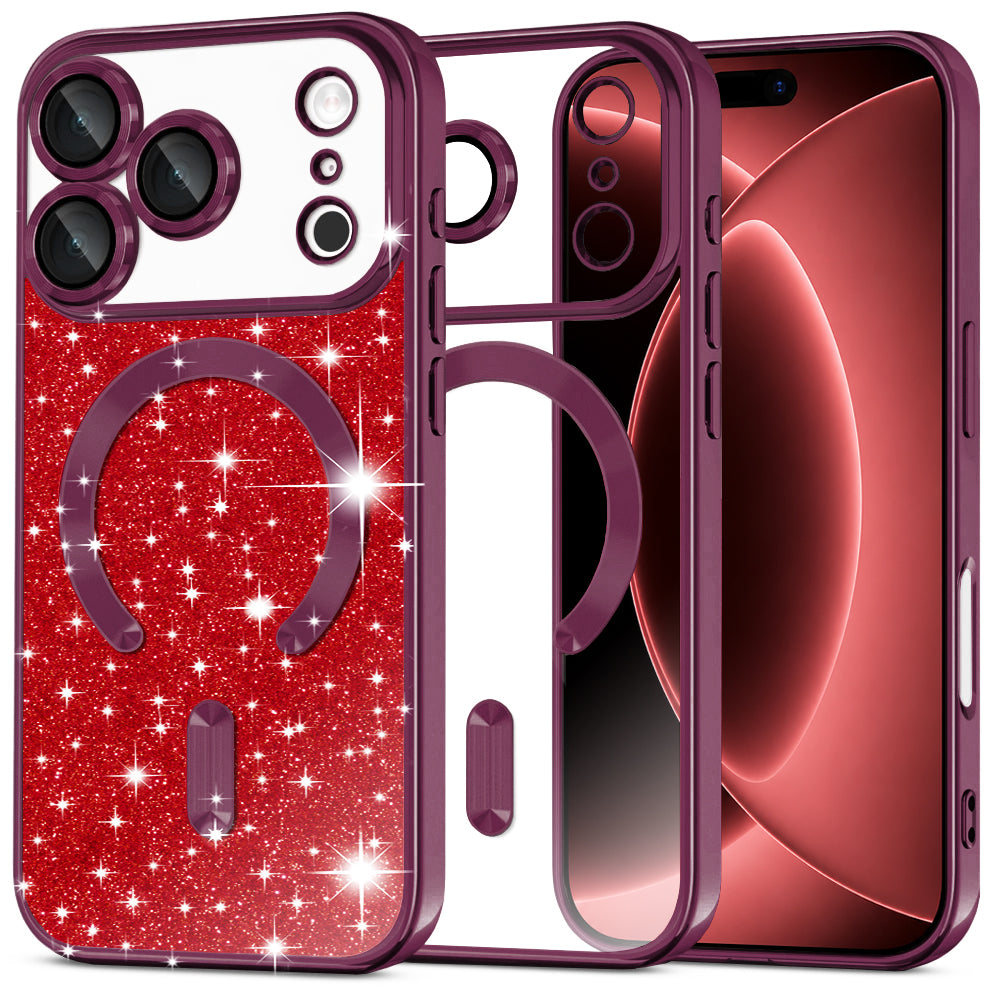 Capa MagSafe para Apple iPhone 18 Pro Max / 17 Pro Max, Techsuit, Luxury Glitter, Vinho Escuro