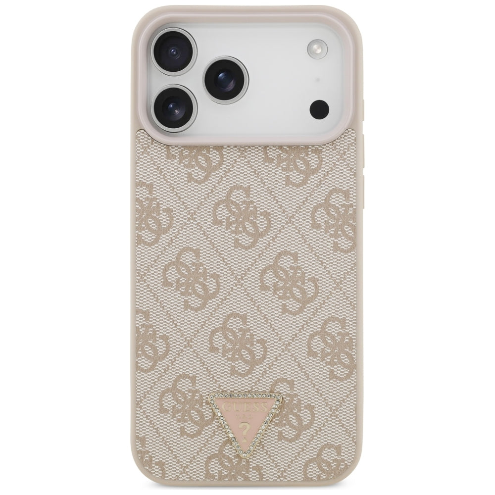 Capa MagSafe para Apple iPhone 18 Pro Max, Guess, 4G Triangle Strass, Rosa