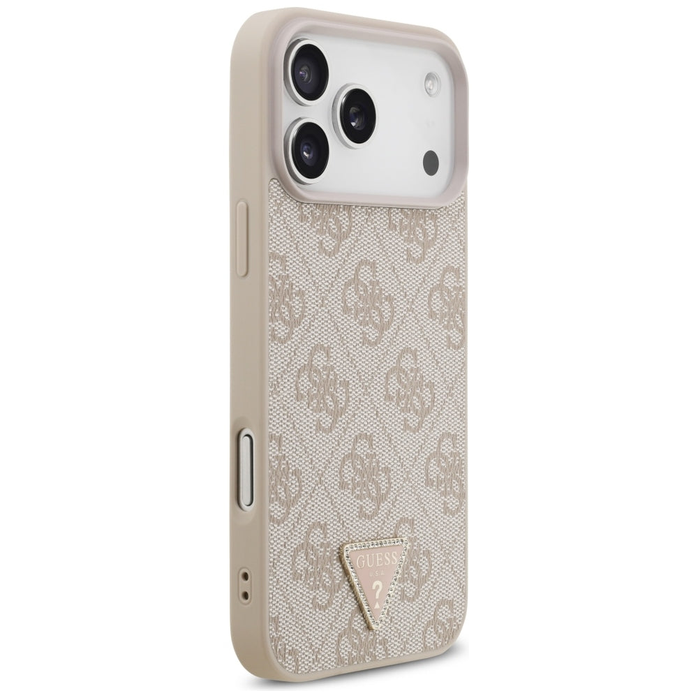 Capa MagSafe para Apple iPhone 18 Pro Max, Guess, 4G Triangle Strass, Rosa