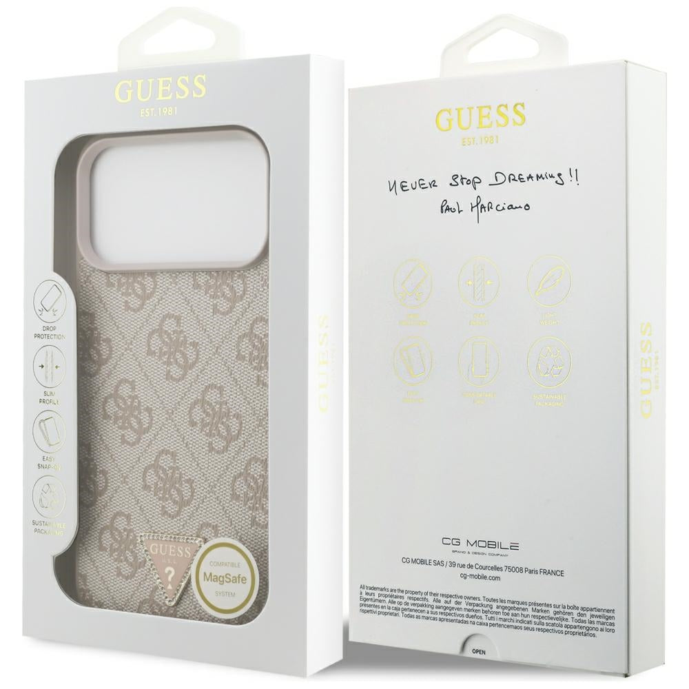 Capa MagSafe para Apple iPhone 18 Pro Max, Guess, 4G Triangle Strass, Rosa